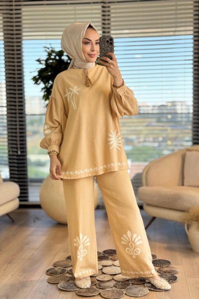 32523 Palmiye Ve Güneş Baskılı Takım Toprak