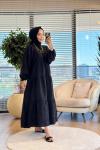 32528 Kendinden Desenli Elbise Siyah