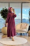 32528 Kendinden Desenli Elbise Bordo