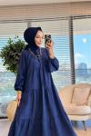 32528 Kendinden Desenli Elbise Lacivert