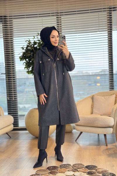 33033 Fermuarlı Balıksırtı İki Cepli Kaban Siyah