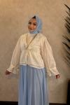 3368 Volan Detaylı Brode Kimono Ekru