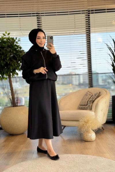 33693 Aller Detaylı Etekli Takım Siyah