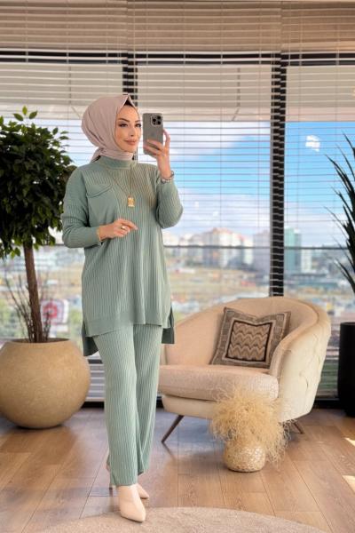3406 Fitilli Triko Pantolon Takım Mint