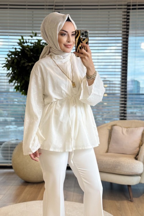 3427 Hakim Yaka Brode Gömlek Ekru