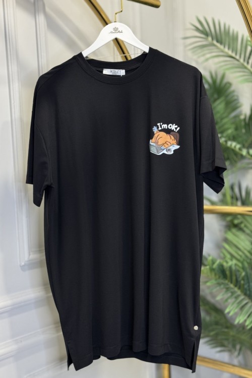 34306 Baskı Detaylı Tshirt Siyah