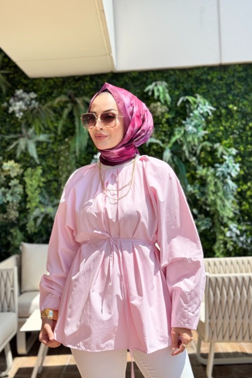 3464 Yakası Pile Detaylı Gömlek Pembe