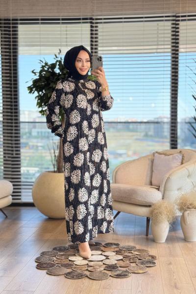 3486Y25 Dubai Viskon Elbise Siyah