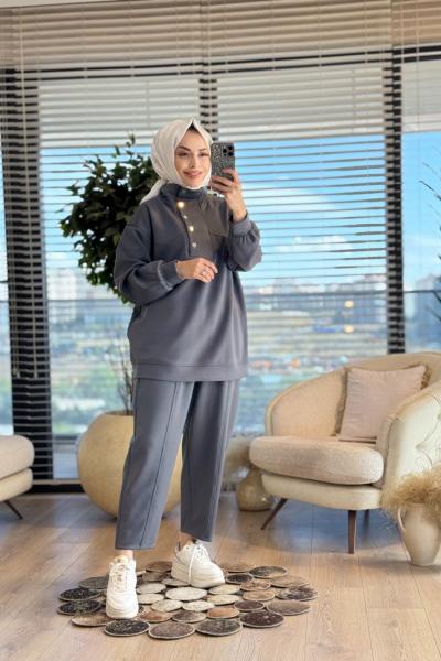 35792 Çıtçıtlı Yüksek Yakalı Takım Antrasit