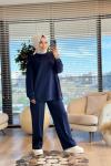 35798 Tonaton Baskı Geniş Paçalı Pantolonlu Takım Lacivert