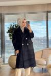 36089 Gold Düğmeli Peluş Kaban Siyah