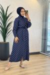 3751 Puanlı Leyla Elbise Lacivert
