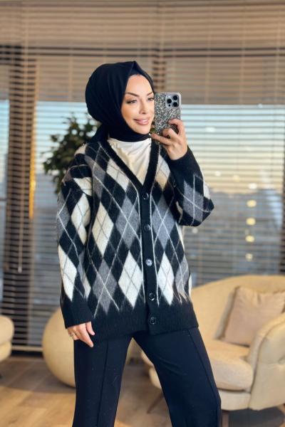 3948 Baklava Desenli Hırka Siyah