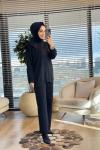 40408 Kolu Katlamalı Sıfır Yaka Triko Tunik Siyah
