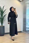 4068 Kolu Taşlı Elbise Siyah