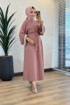 4068 Kolu Taşlı Elbise Gül