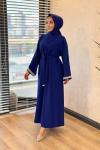 4068 Kolu Taşlı Elbise Saks