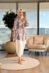 4074-1 Sofia Petek Desen Tunik Bej