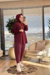 40972 Kolları Lastik Örgü Triko Tunik Bordo