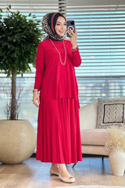 4125 Sandy Piliseli Etekli Takım Kırmızı