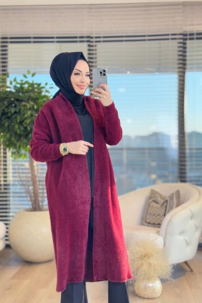 4142 Saçak Uzun Hırka Bordo