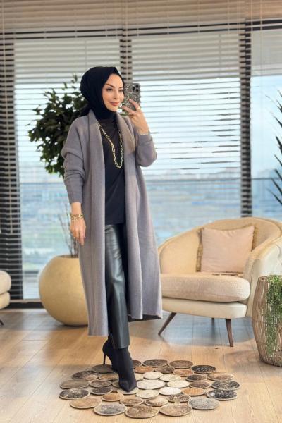 4142 Saçak Uzun Hırka Antrasit