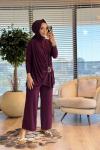 4225 Yanı Toka Büzgülü Pantolonlu Takım Bordo