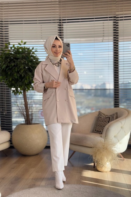 4319 Metal Düğmeli Ceket Taş