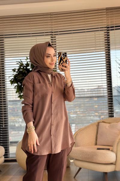 4373 Tek Cepli Gömlek Vizon