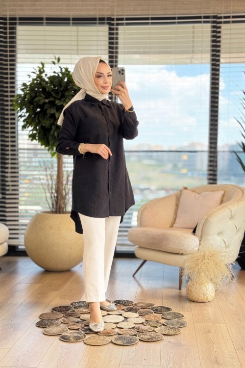4373 Tencel Tek Cepli Gömlek Siyah