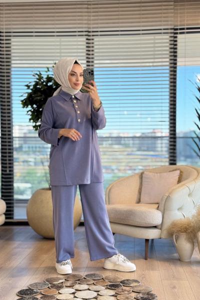4415 Bebe Yaka Patı Metal Düğmeli Takım İndigo