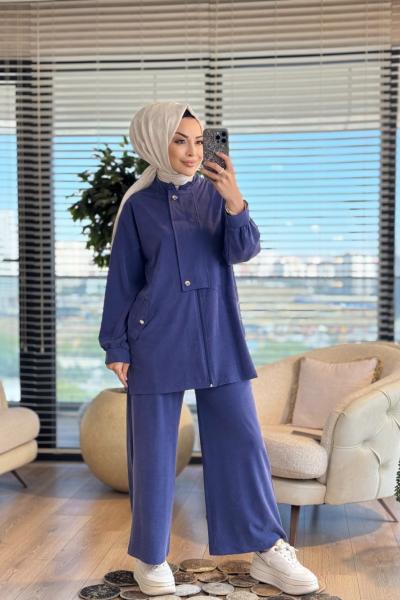 4420 Tencel Patı Çıtçıt Ve Cep Detaylı Takım İndigo