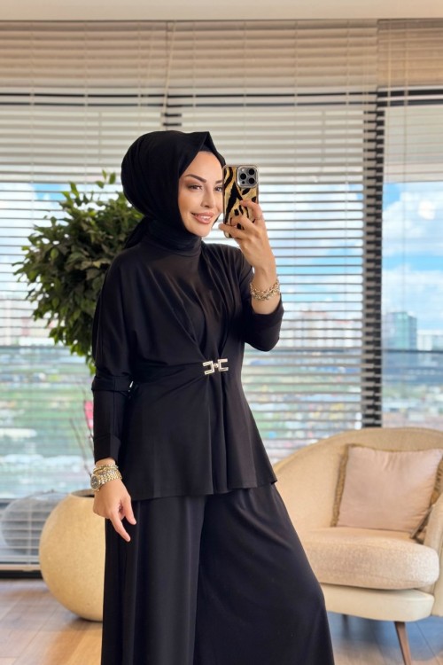 4422 Önü C Tokalı Modal Takım Siyah