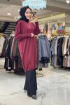44221 Manşeti Lastikli Triko Tunik Bordo