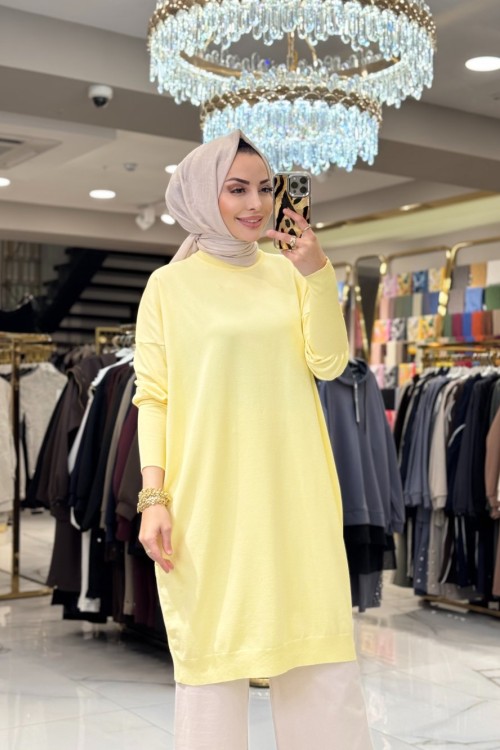 44221 Manşeti Lastikli Triko Tunik Sarı
