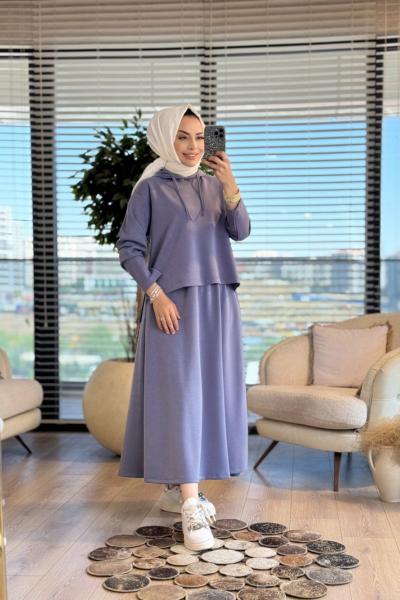 4425 Oysho Kapşonlu Etekli Takım İndigo
