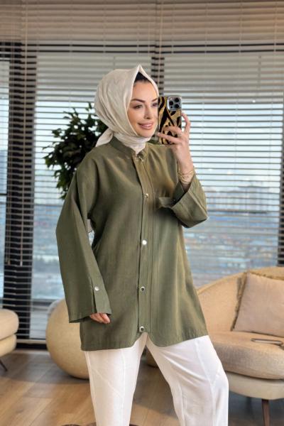 4445 Önü Fermuarlı Yakasız Kap Haki