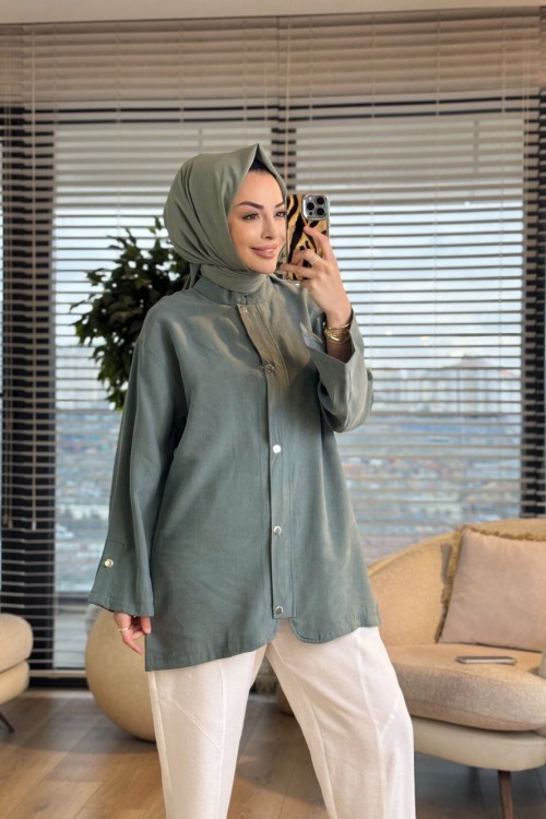 4445 Önü Fermuarlı Yakasız Kap Çağla