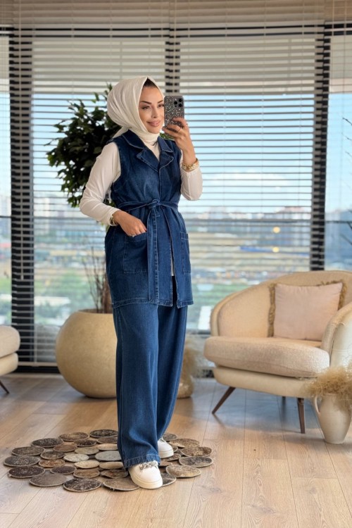 4452 Kot Yakalı Ve Cepli Yelek Lacivert