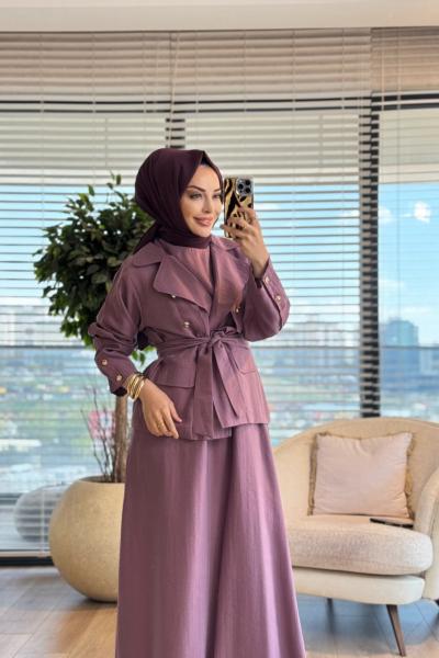 4463 Elbise Üstü Ceketli İkili Takım Mürdüm