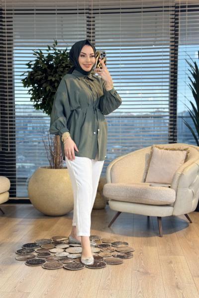 4464 Robası Dikişli Klasik Gömlek Haki