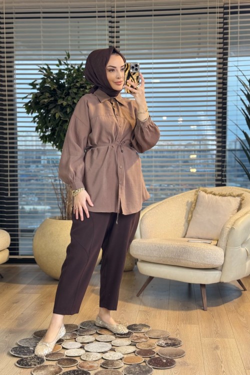 4464 Robası Dikişli Klasik Gömlek Vizon
