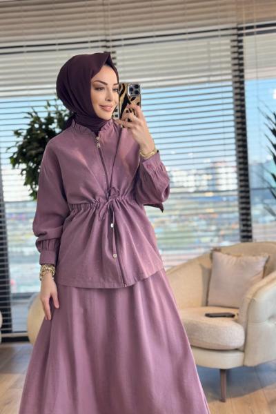 4466 Üstü Serpme Taş Baskılı Etekli Takım Gül