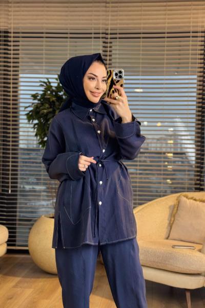 4468 Cepli Kolu Katlamalı Gömlek Lacivert