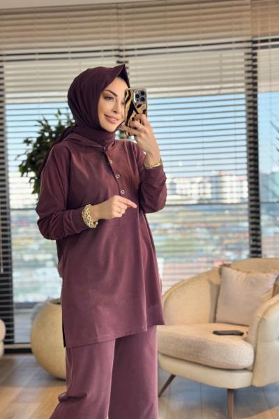 4480 Roba V Dikişli Patı Çıtçıtlı Kapşonlu Takım Mürdüm