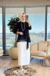 457 Alt Şifonlu Fiyonklu Tunik Siyah