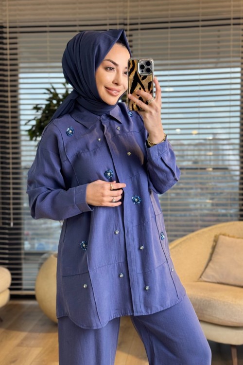 4906 Önü Kare Dikişli Takım İndigo