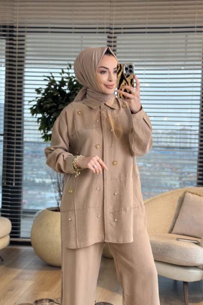 4906 Önü Kare Dikişli Takım Bej