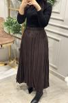 5004 Beli Lastikli Kırışık Etek Koyu Kahve