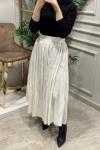 5004 Beli Lastikli Kırışık Etek Ekru